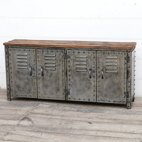 VINTAGE IRON LOCKER SIDEBOARD WITH RECLAIMED RAILWAY SLEEPER WOOD Philbee Interiors 