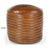 CARAMEL GROOVED LEATHER OTTOMAN Philbee Interiors 