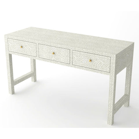 MOTHER OF PEARL OPULENT 3 DRAWER CONSOLE TABLE LIGHT HUE CONSOLE TABLE Philbee Interiors 