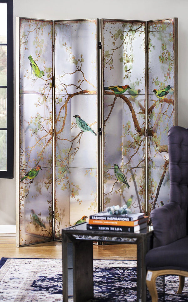 EXOTIC MELODIES MIRROR BIRD DRESSING SCREEN/ROOM DIVIDER - Philbee ...